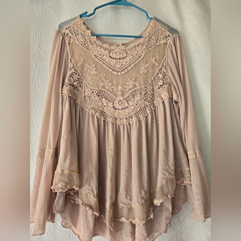 Altar'd State Lace Yoke Tunic in Blush